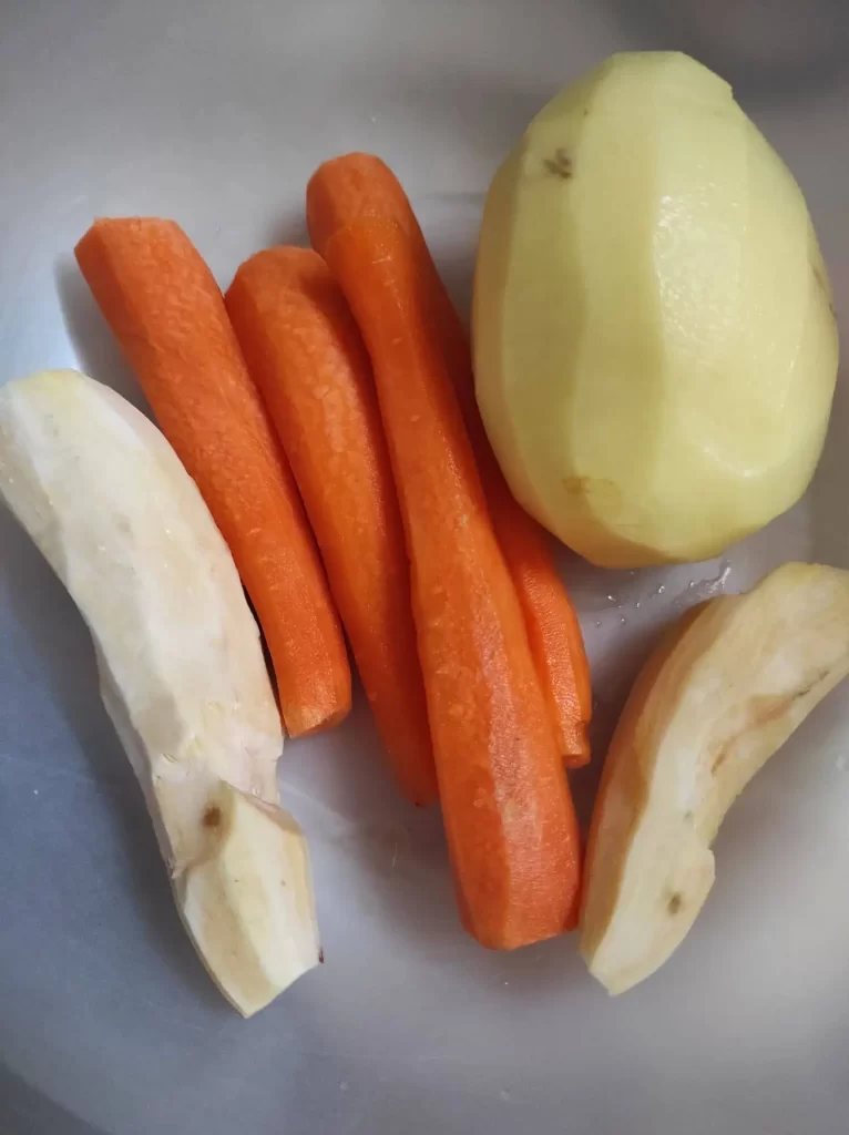 Vegetable ingredients to the carrot-sweet potato hamburger patties.