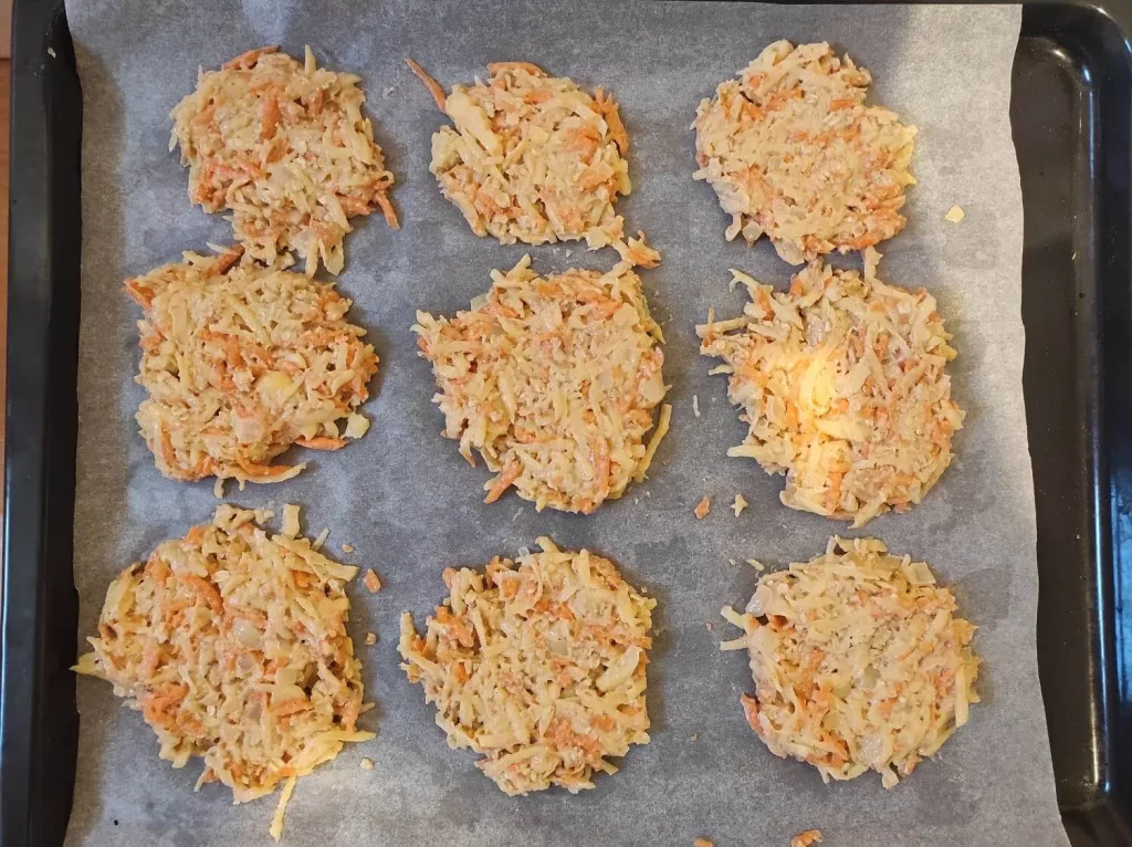 Vegetable hamburger patties before baking.